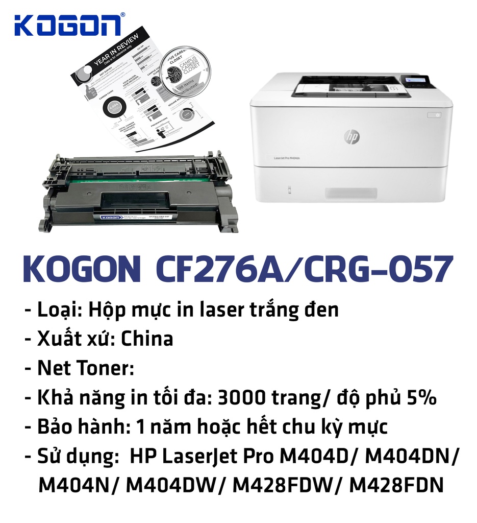 HỘP MỰC IN LASER KOGON CF276A (CÓ CHIP)