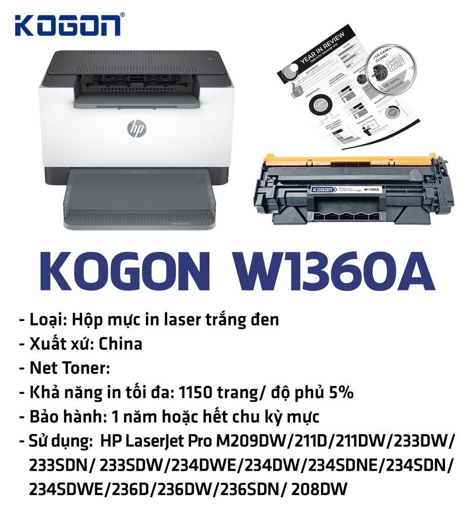 HỘP MỰC IN LASER KOGON W1360A (KHÔNG CHIP)