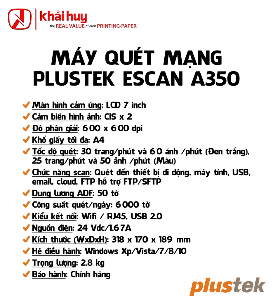 MÁY QUÉT MẠNG PLUSTEK ESCAN A350