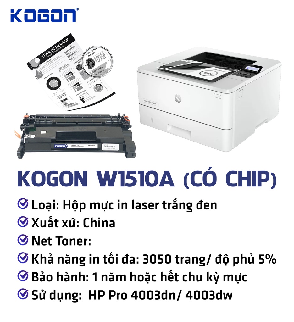 HỘP MỰC IN LASER KOGON W1510A (CÓ CHIP)